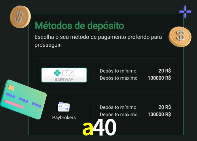 O cassino a40 oferece uma grande variedade de métodos de pagamento